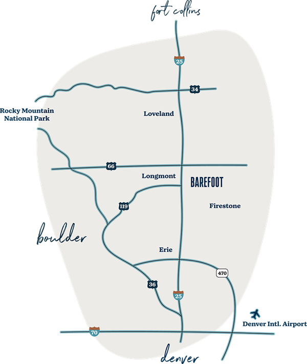 Barefoot Area Map Proximity Denver Colorado